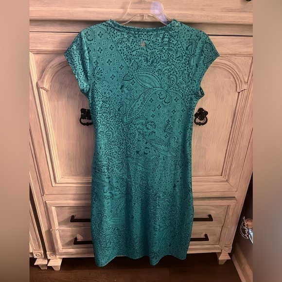 Athleta Nectar Faux Wrap Turquoise Paisley Printed Ruched Dress Athleisure - Picture 8 of 8